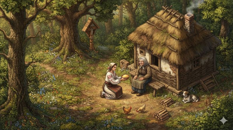 Ilustratie pentru povestea Fata Mosului Cea Cuminte