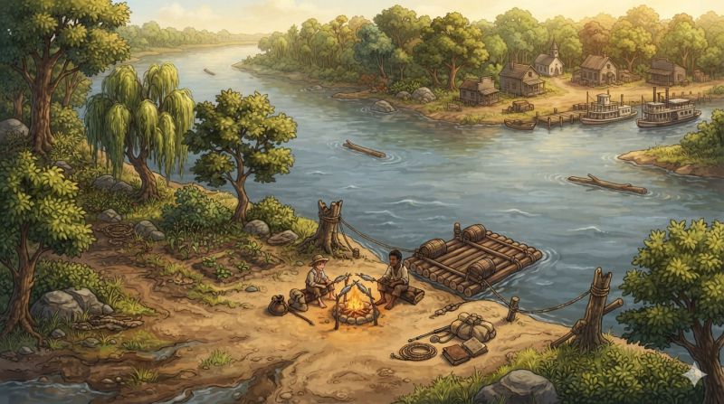 Ilustratie pentru povestea Huckleberry Finn