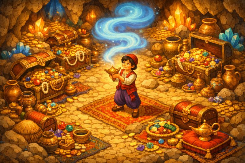 Ilustratie pentru povestea Lampa Lui Aladin